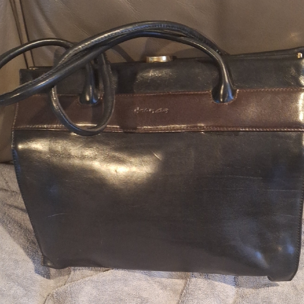 Vintage Black and Brown Leather Womens Bag